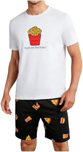 Men's Pajamas Set 2 Piece Pjs Sets Short Sleeve Letter, White Black Red