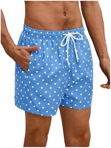 Men's Polka Dots Swim Trunks Drawstring Waist Beach Shorts, Blue