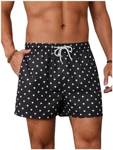 Men's Polka Dots Swim Trunks Drawstring Waist Beach Shorts with Pockets Dot