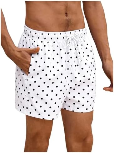 Men's Polka Dots Swim Trunks Drawstring Waist Beach Shorts, White