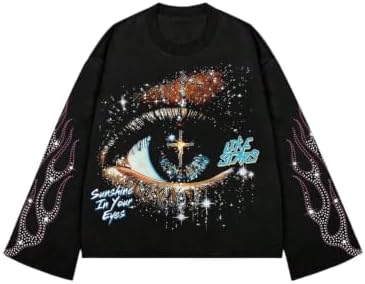 Men's Rhinestone Graphic Tees Long Sleeve Y2K Tee Shirts Streetwear |