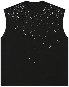 Men's Rhinestone Tank Top Y2K Grunge Shirts Summer Muscle T-Shirts