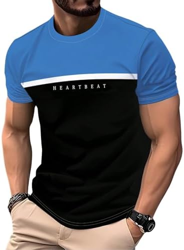 Men's Short Sleeve Graphic Tees Summer Muscle T Shirts, Blue And Black