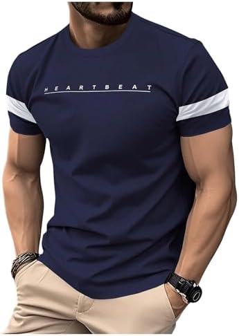 Men's Short Sleeve Graphic Tees Summer Muscle T Shirts Dark, Dark Blue