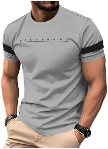 Men's Short Sleeve Graphic Tees Summer Muscle T Shirts Grey, Grey