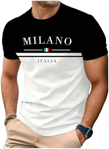 Men's Short Sleeve Graphic Tees Summer Muscle T Shirts, White And Black