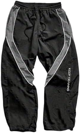 Men's Side Striped Athletic Pants Fitness Clothing Wide Leg, Black And Grey