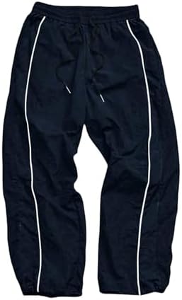 Men's Side Striped Athletic Pants Fitness Clothing Wide Leg, Dark Blue