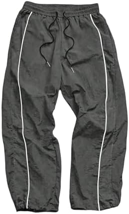 Men's Side Striped Athletic Pants Fitness Clothing Wide Leg, Dark Grey