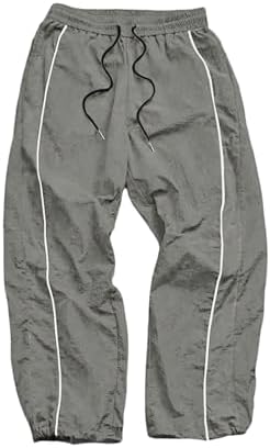 Men's Side Striped Athletic Pants Fitness Clothing Wide Leg, Light Grey
