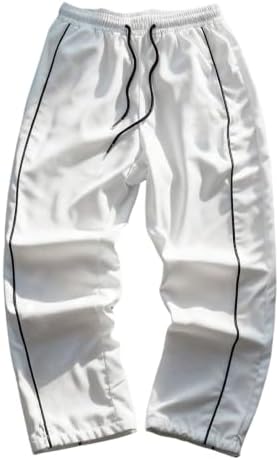 Men's Side Striped Athletic Pants Fitness Clothing Wide Leg, White