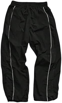 Men's Side Striped Athletic Pants Fitness Clothing Wide Leg, Solid Black