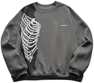 Men's Skeleton Graphic Sweatshirt Drop Shoulder Loose Pullovers