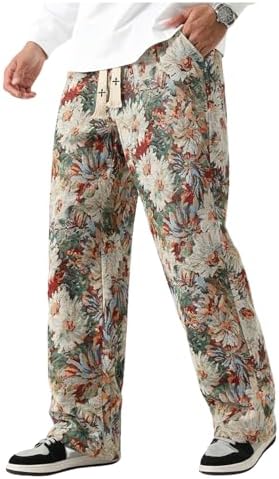 Men's Straight Leg Pants Y2K Rave Trousers with Pockets Streetwear Multicolor