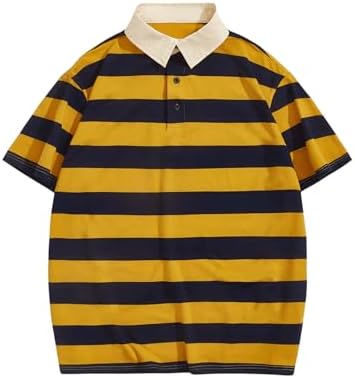 Men's Striped Button Front Casual Shirt Collared Short Sleeve Summer Tops