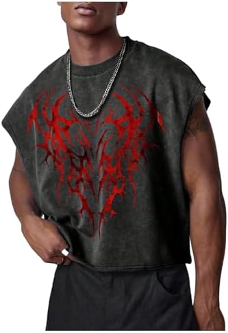 Men's Summer Graphic Tees Y2K Washed Workout Tank Tops Streetwear