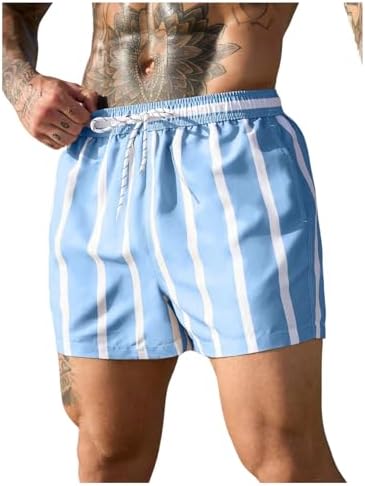 Men's Swim Trunks Striped Low Rise Hawaiian Beach Shorts, Blue