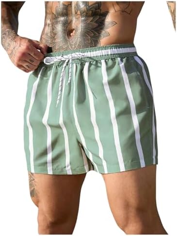 Men's Swim Trunks Striped Low Rise Hawaiian Beach Shorts with Pockets