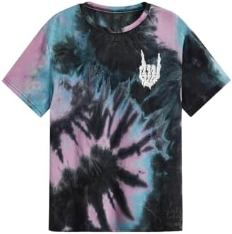 Men's Tie Dye Short Sleeve Round Neck Tee Top Black Purple XXL