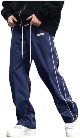 Men's Track Pants Straight Leg Parachute Pants with Pockets, Dark Blue