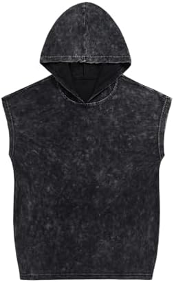 Men's Vintage Sleeveless Hoodies Y2k Washed Muscle Tank Tops Black Small