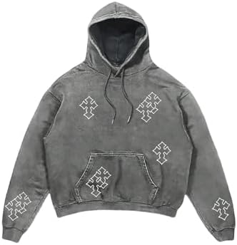 Men's Washed Graphic Hoodies Y2K Lightweight Sweatshirt Streetwear