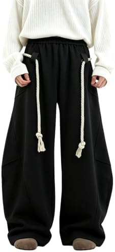 Men's Wide Leg Baggy Sweatpants Athletic Barrel Pants with, Black