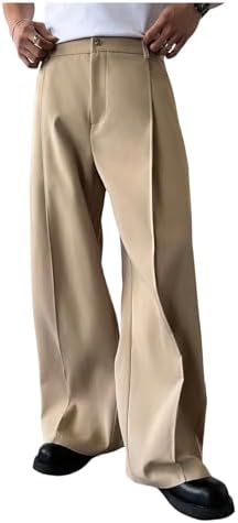 Men's Wide Leg Pants Business Casual Dress Pants with Pockets Khaki XX-Large