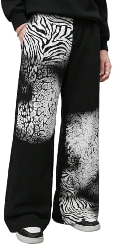 Men's Wide Leg Sweatpants Hip Hop Leopard Print Baggy Sweat, Black