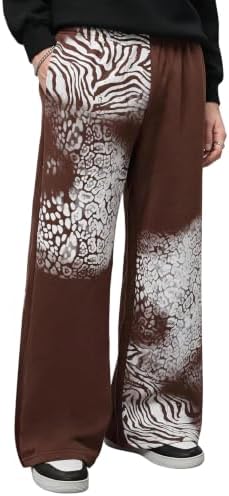 Men's Wide Leg Sweatpants Hip Hop Leopard Print Baggy Sweat, Brown