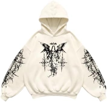 Men's Y2k Gothic Graphic Hoodie Sweatshirt Beige, Beige