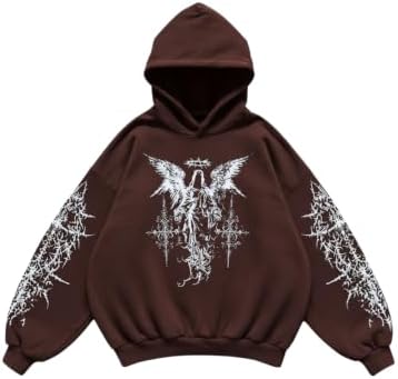 Men's Y2k Gothic Graphic Hoodie Sweatshirt Brown, Brown