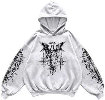 Men's Y2k Gothic Graphic Hoodie Sweatshirt Heather Grey, Heather Grey