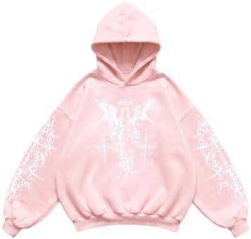 Men's Y2k Gothic Graphic Hoodie Sweatshirt Pink, Pink