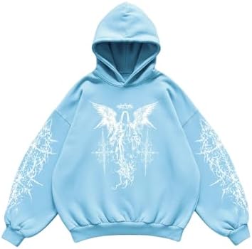 Men's Y2k Gothic Graphic Hoodie Sweatshirt Sky Blue, Sky Blue