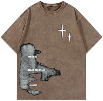 Men's Y2k Graphic Tees Short Sleeve Crew Neck Grunge Shirts, Coffee Brown