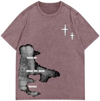 Men's Y2k Graphic Tees Short Sleeve Crew Neck Grunge Shirts, Dusty Purple