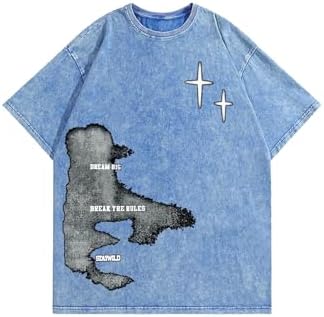 Men's Y2k Graphic Tees Short Sleeve Crew Neck Grunge Shirts, Blue