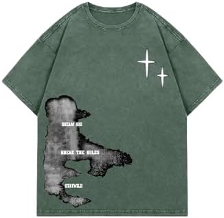 Men's Y2k Graphic Tees Short Sleeve Crew Neck Grunge Shirts, Green