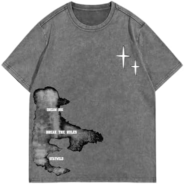 Men's Y2k Graphic Tees Short Sleeve Crew Neck Grunge Shirts, Grey