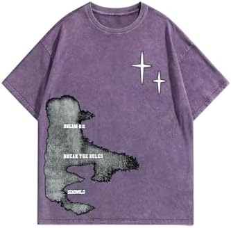 Men's Y2k Graphic Tees Short Sleeve Crew Neck Grunge Shirts, Purple