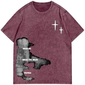 Men's Y2k Graphic Tees Short Sleeve Crew Neck Grunge Shirts, Redwood