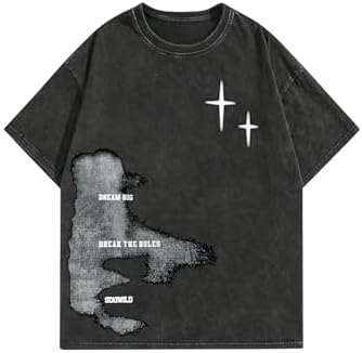 Men's Y2k Graphic Tees Short Sleeve Crew Neck Grunge Shirts Black Medium
