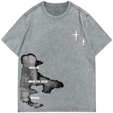 Men's Y2k Graphic Tees Short Sleeve Crew Neck Grunge Shirts, Mint Blue
