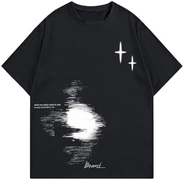 Men's Y2k Graphic Tees Short Sleeve Crew Neck Grunge Shirts, Multi Black