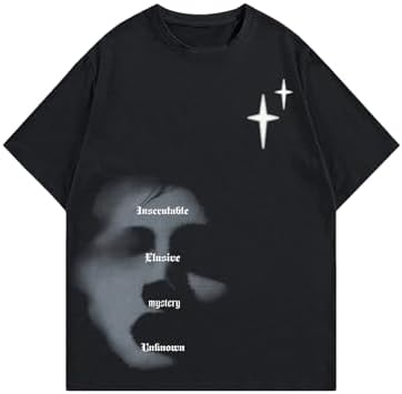 Men's Y2k Graphic Tees Short Sleeve Crew Neck Grunge Shirts, Mystery Black