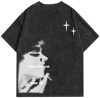 Men's Y2k Graphic Tees Short Sleeve Crew Neck Grunge Shirts, Somke Black