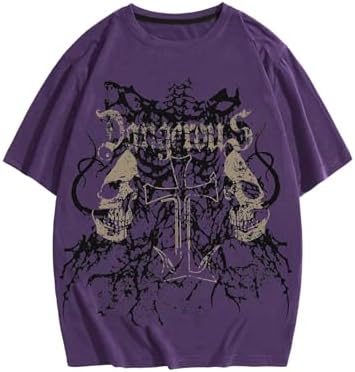 Men's Y2k Tops Gothic Skull Cross Graphic Tees Grunge T Shirts | Crew Neck
