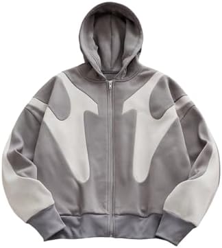 Men's Zip Up Hoodie Color Block Hooded Sweatshirt Long Sleeve Gym Hoodies