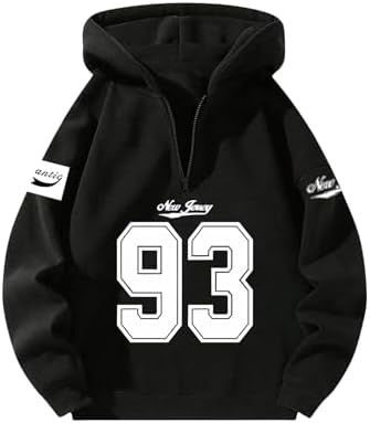 Men's Zip Up Hoodie Jersey Shirt Long Sleeve Hooded, Black